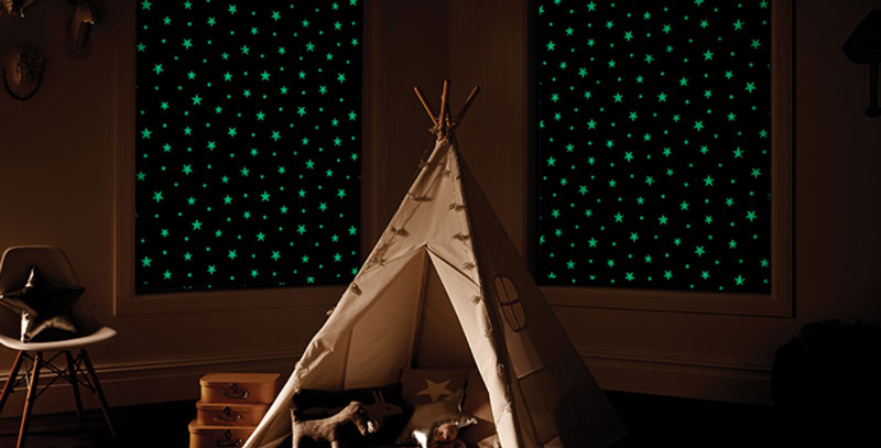 Blackout Roller Blinds with Glow in the Dark stars for Children's Room